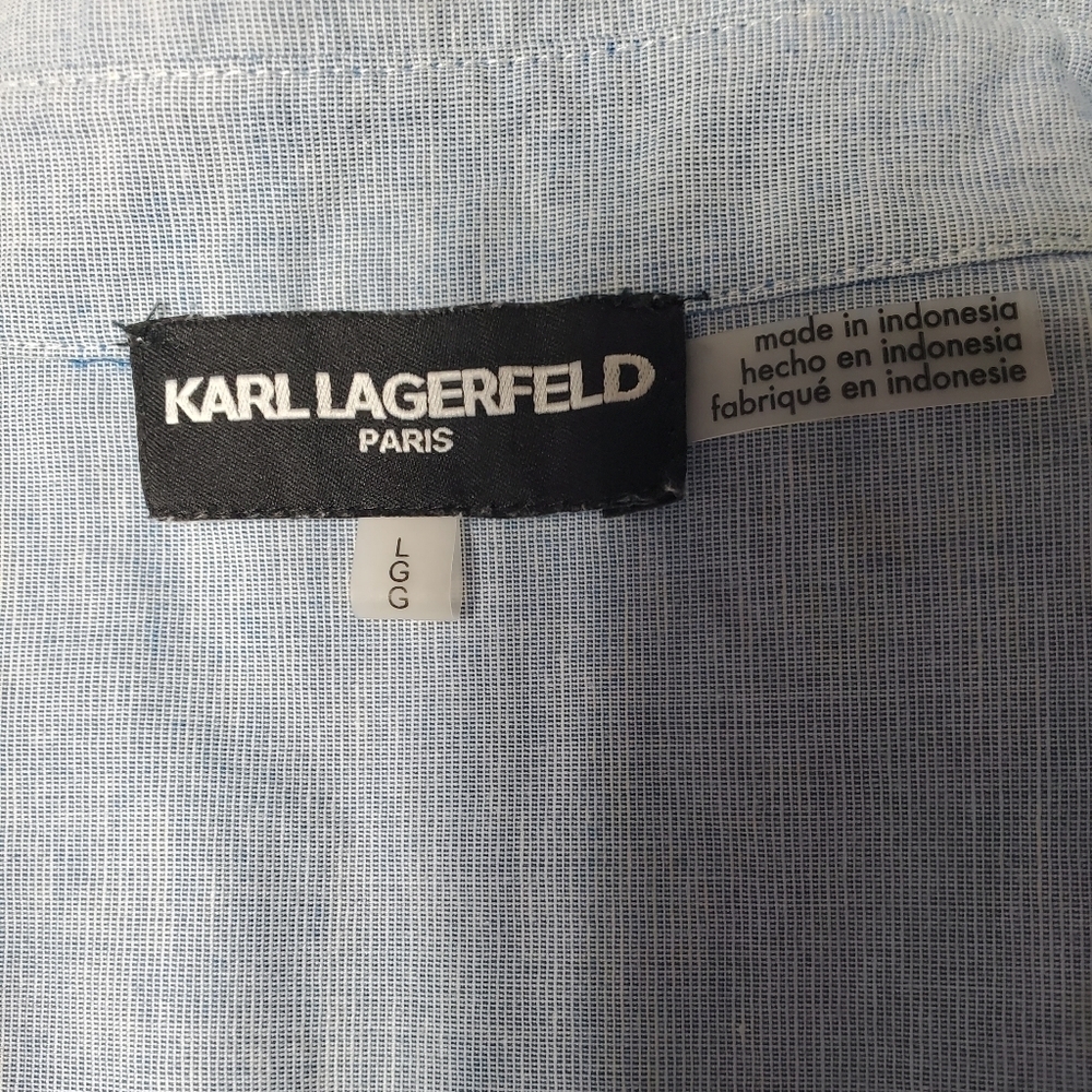 Karl Lagerfeld Ruffle Pearlsnap Blouse Size Large - Picture 5 of 8